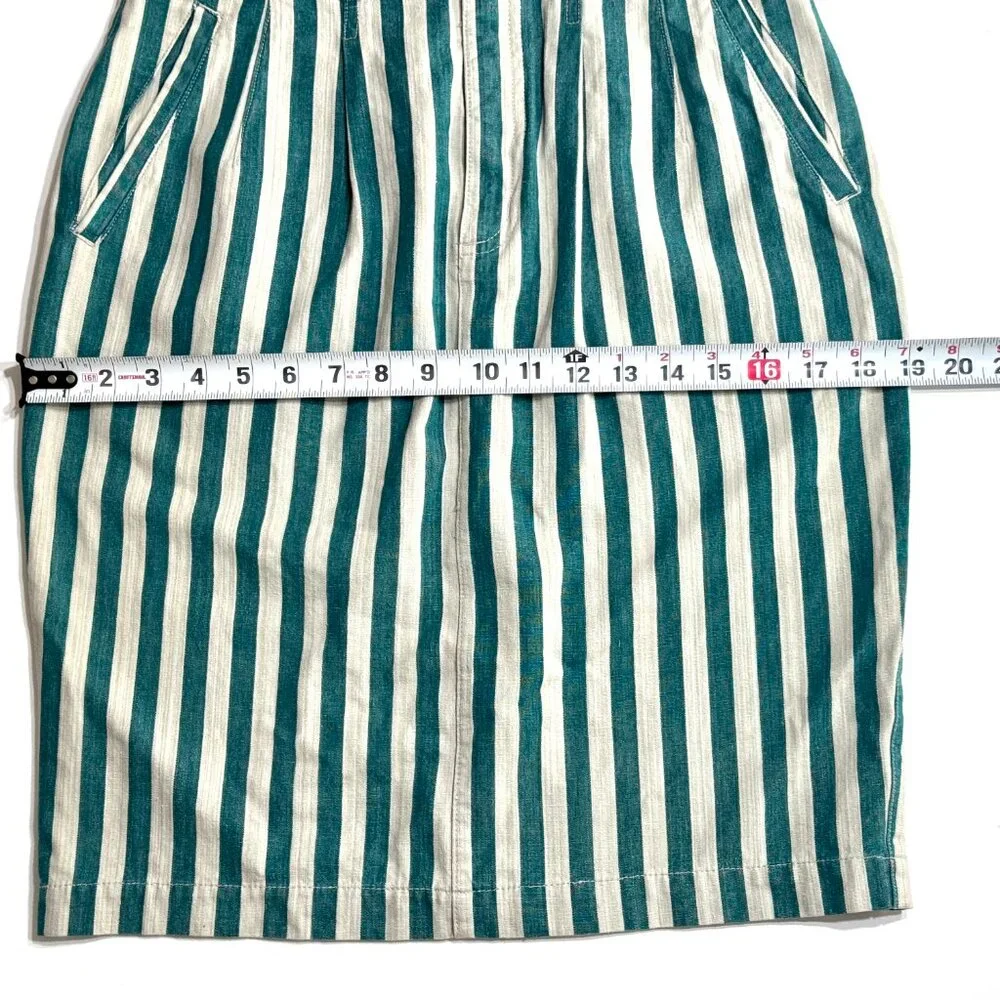 Vintage 80s Esprit Sport Denim Pencil Skirt Vertical Stripe Green White Pockets - Picture 14 of 15